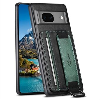 SUTENI H13 Lærbelagt PC+TPU-etui for Google Pixel 7a, stativkortholder Telefondeksel med håndreim