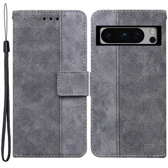 For Google Pixel 8 Pro Lærtelefondeksel med mønstret geometri, avtrykket stativ og lommebok-etui.