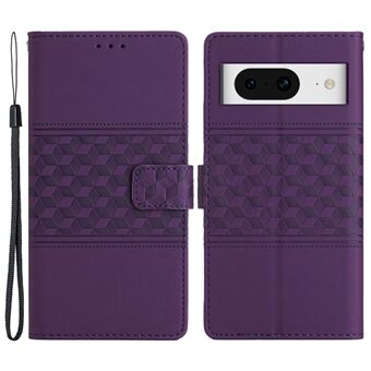 Inngravert Rhombus-telefondeksel for Google Pixel 8, Stå-lommebok i skinn+TPU-cover