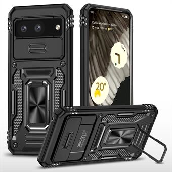 For Google Pixel 8 Armor Series PC + TPU Telefonveske med Ring Kickstand Cover og Glidekamera-vindu