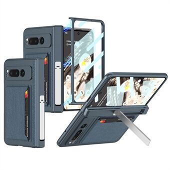 For Google Pixel Fold PU-skinn + PC-biler Spor Telefonveske Magnetisk Hindebeskyttelse Støtteben Deksel med herdet glass-skjermbeskyttelsesfilm.