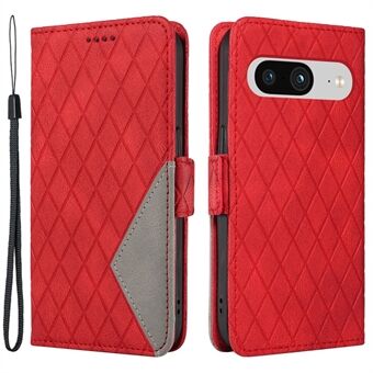 For Google Pixel 8 Rhombus imprimert telefonlommebok etui med PU-lærer, stativtelefondeksel.