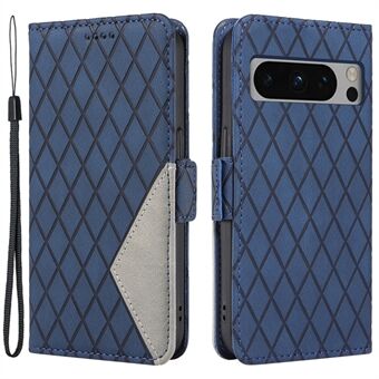 For Google Pixel 8 Pro Rhombus Preget Telefon Etui Stativ Lommebok Lær Telefon Deksel