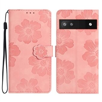 For Google Pixel 6a Slim-fit Telefondeksel Stativ Telefonskall Trykket Blomstermønster Lærveske