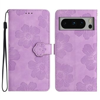 For Google Pixel 8 Pro Lær Lommebok Full Beskyttelse Cover Blomsteravtrykk Støtte Telefondeksel