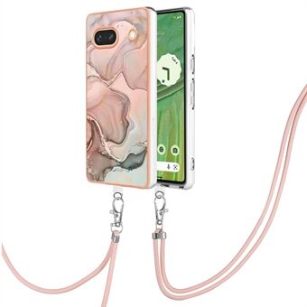 YB IMD-serie 18 stil E for Google Pixel 7a marmor mønster elektrisk belagt etui 2,0 mm TPU-støtdempende telefondeksel med snor