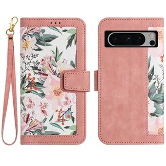 For Google Pixel 8 Pro Stående Telefon Etui Blomstermønstertrykk Kortholder Skinnomslag