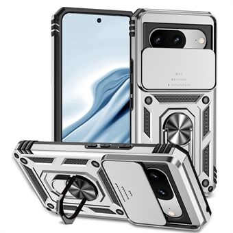 For Google Pixel 8-deksel med Ring Kickstand, PC+TPU Anti-drop Phone Cover med Slide Camera Lid.