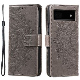 For Google Pixel 8a-etui med mandala-blomster, preget skinnomslag med stropp