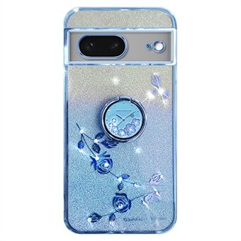 KADEM For Google Pixel 8-deksel med ringstøtte, glitter- og strassdetaljer, laget av TPU.