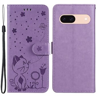 For Google Pixel 8a KT Prege Blomster Serie-4 Etui Stativ PU Skinn Mobiltelefon Deksel Lommebok