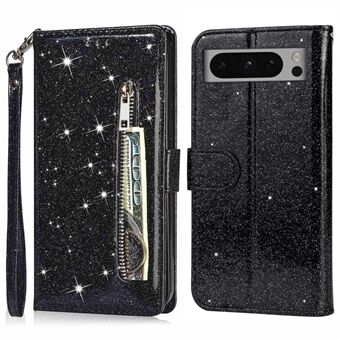 For Google Pixel 8 Pro Etui Glitrende PU-skinn Glidelåslomme Deksel.