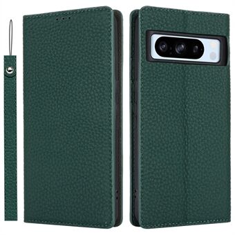 For Google Pixel 8 Pro Case Litchi Texture Genuine Cow Leather Phone Cover Wallet Stand with Strap 
Til Google Pixel 8 Pro-etui med litchi-tekstur, ekte ku-skinn-deksel til telefon med lommebokstativ og stropp.