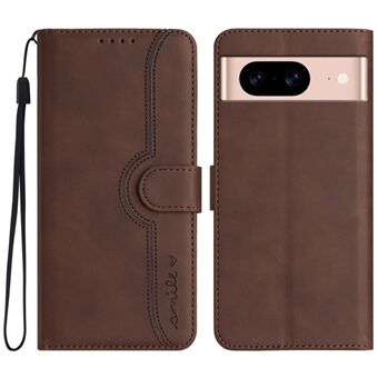 YX0030-etui og lommebok for Google Pixel 8a, skinn med smil-mønster, TPU-indre skall.