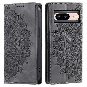 For Google Pixel 9 / Pixel 9 Pro Magnetisk Telefonveske i Lær Med Inngravert Mandala Blomstermønster Omslag