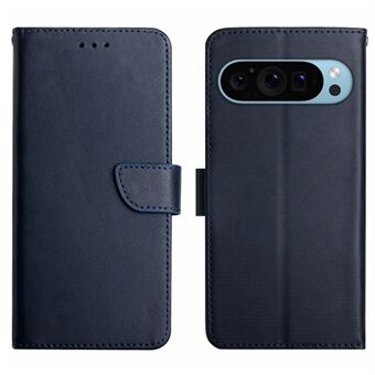 HT02 for Google Pixel 9 / Pixel 9 Pro-etui laget av ekte kuskinn med lommebok og flip-design.