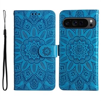 For Google Pixel 9 Pro XL-etui Foldbar stativ Preget blomster-telefondeksel