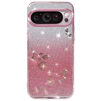 KADEM for Google Pixel 9 Pro XL Blomsterdesign Glitter Mobiltelefon tilfelle TPU-cover