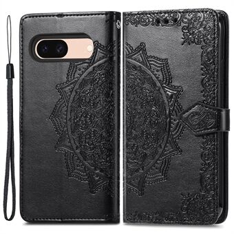 For Google Pixel 8a Etui Flip Wallet PU-Lær Mandala Preget Design Telefondeksel