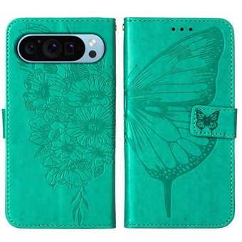 YB Imprinting Series-4 For Google Pixel 9 Pro XL PU lær-etui Futteral med sommerfuglmønster og håndleddsrem