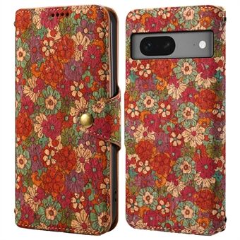 For Google Pixel 7 5G-etui med blomstertrykk, lærtelefondeksel med lommebok.