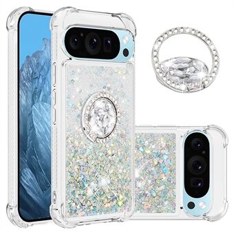 YB Quicksand-serie 7 for Google Pixel 9 / Pixel 9 Pro-etui flytende paljetter TPU-deksel med ringstativ