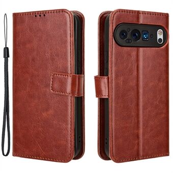 For Google Pixel 9 Pro XL Etui Folio Stativ Lommebok Telefonomslag Crazy Horse Texture