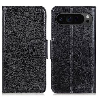 For Google Pixel 9 Pro XL-etui med kortspalte, stativ, delt skinn Nappa tekstur telefondeksel.