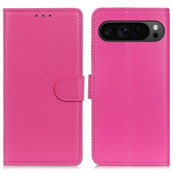 For Google Pixel 9 Pro XL-etui i PU-skinn med Litchi-tekstur i folio-stil og flip-telefondeksel.