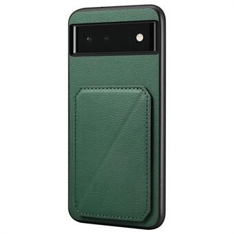 For Google Pixel 6-deksel med stativ i skinn med kalveskinnstruktur + PC + TPU Telefonskall