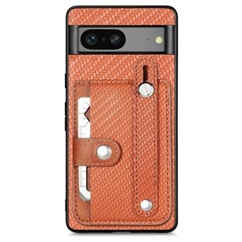 C1-01 For Google Pixel 7a-dekselet med kortplass Carbon Fiber Texture PU+TPU+PC Phone Cover med kortkniv