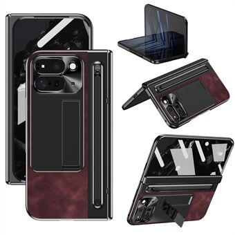 For Google Pixel Fold 2 Etui med Støtteben, Skinn+PC Telefonomslag med Herdet Glassfilm og Stylus