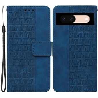 For Google Pixel 8a lommeboktelefonveske geometriavtrykket lærflipcover