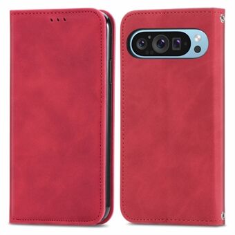 For Google Pixel 9 / Pixel 9 Pro mobiltelefondeksel Retro Magnetisk Auto-lukking Kortholder Lærstøttecover