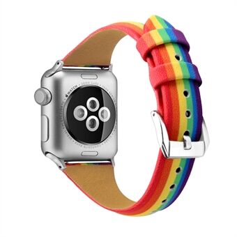 Erstatt klokkerem for Apple Watch Series 6 / SE / 5/4 44mm / Series 3/2/1 42mm Rainbow ekte lærrem