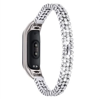 For Xiaomi Mi Band 7 Rhinestones Dekor Erstatningsstropp Rustfritt Steel runde perler Smart Watch Armbånd