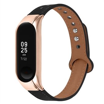 For Xiaomi Mi Band 7 topplags kuskinn erstatningsrem Justerbart håndleddsbånd med dobbel nagle, rosegull urkasse