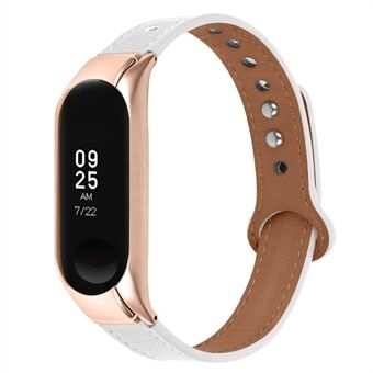 For Xiaomi Mi Band 3/4 dobbel nagledesign utskifting av håndleddsbånd topplags kuskinnsrem, rosegull urkasse