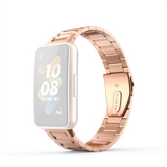 For Huawei Band 7 Three Beads Rustfritt Steel Anti- Scratch Smart Watch Band erstatning håndleddsrem - Rose Gold