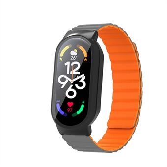 For Xiaomi Mi Band 7/7 NFC Magnetisk klokkerem i silikon 3 i 1 erstatningshåndleddsrem med PC-klokkekoffert / Skjermbeskytter i herdet glass