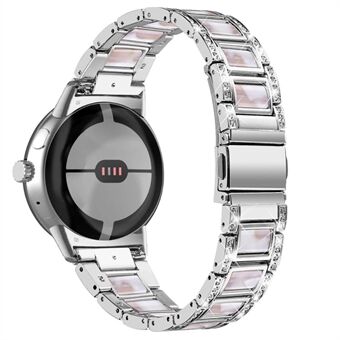 For Google Pixel Watch Rustfritt Steel Resin Band Armbånd Rhinestone Dekor Erstatningsarmbånd