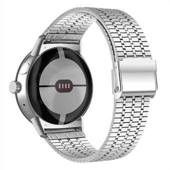 For Google Pixel Watch Luster Steel Smartwatch-rem erstatningsklokkerem med spenne - sølv