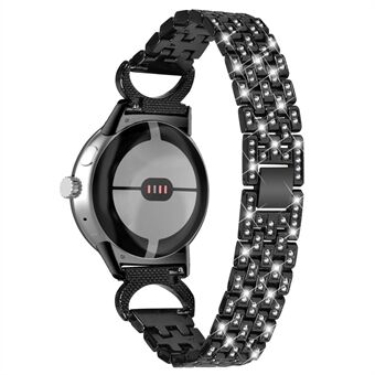 For Google Pixel Watch Rhinestone-dekor metallarmbåndsrem 5-perlet klokkerem i rustfritt Steel