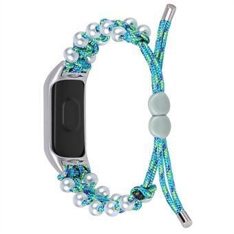 For Xiaomi Smart Band 8 Pearl Decor Justerbar Nylon flettet klokkerem Erstatning håndleddsrem