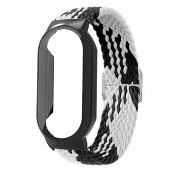 For Xiaomi Smart Band 8 flettet nylon klokkebånd Elastisk håndleddsrem med urkasse og skjermbeskytter