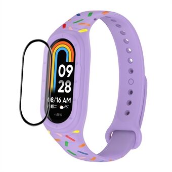 ENKAY HAT Prince For Xiaomi Smart Band 8 trykt silikon klokkerem urveske med PC Edge PMMA skjermfilm