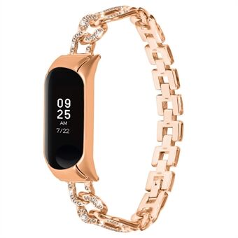 Metallurrem for Xiaomi Mi Band 3/4, smykker Rhinestone-dekor legeringsrem med urkasse