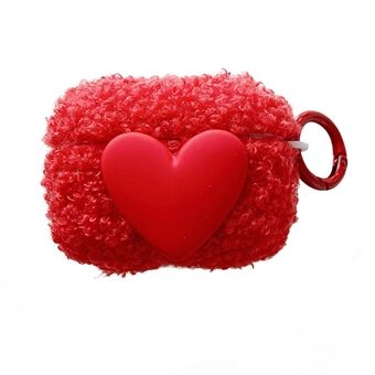 For Apple Ring 3 Soft Fluff TPU Bluetooth-øretelefonbeskyttelsesveske Cute Heart Decor Drop-sikkert deksel med ringspenne