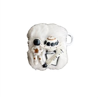 For AirPods med ladeveske (2016) / (2019) / AirPods med trådløs Ring (2019) Astronaut Spaceship Rocket Faux Fur+TPU Øretelefondeksel Beskyttelsesveske med ringspenne