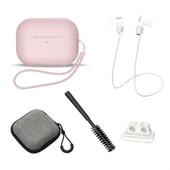 6 stk / sett for AirPods Pro 2 Silikonbeskyttelsesdeksel + Anti-tap tau + oppbevaringsveske + børste + klokkebånd ørepluggholder + håndtau